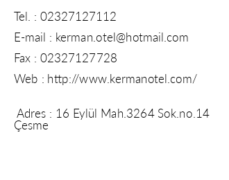 Kerman Otel iletiim bilgileri